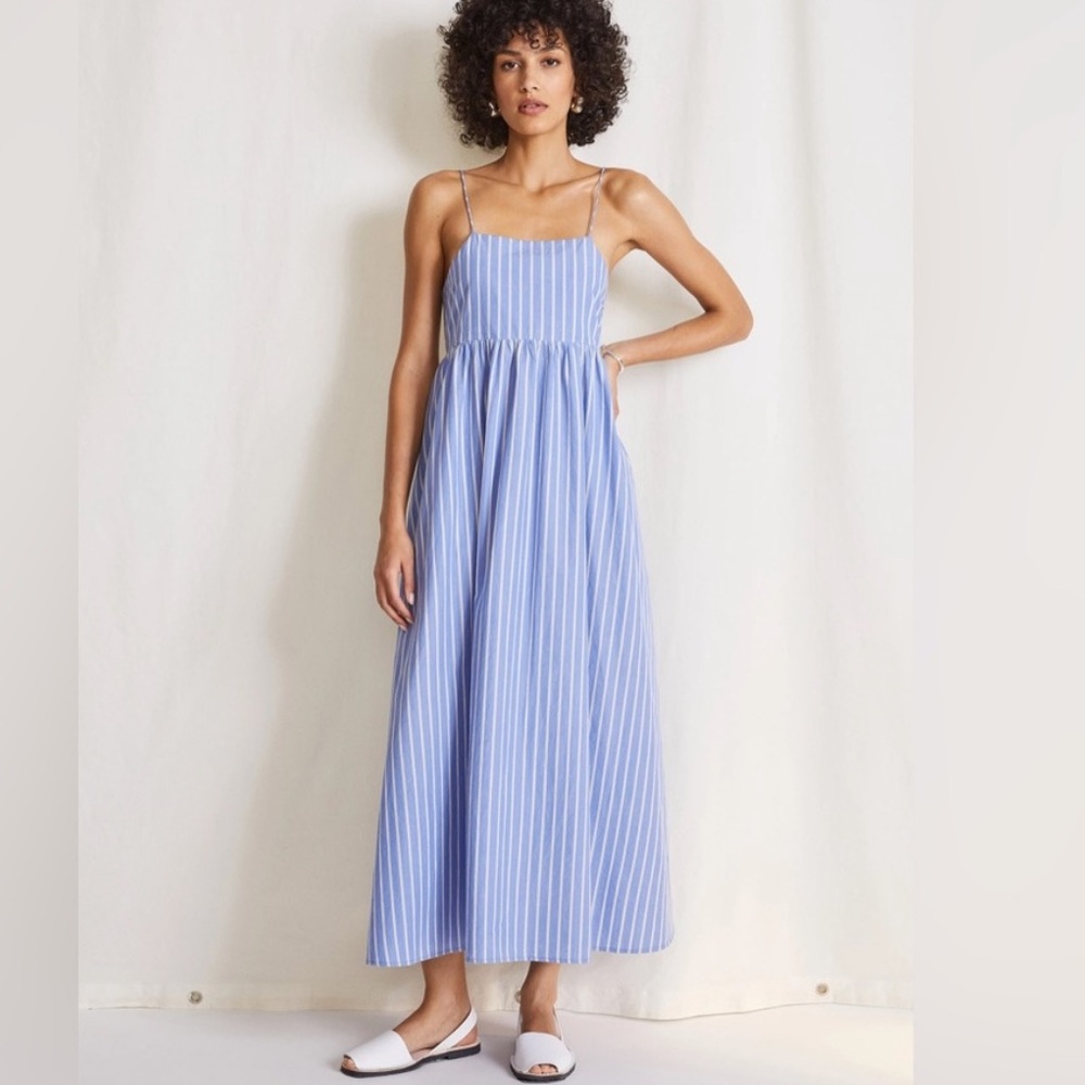 Apiece Apart Evora Spaghetti Maxi Dress French Blue White Stripe Sundress Sz S